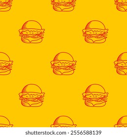 doodle burger pattern background. doodle fast food burger seamless pattern background. seamless pattern of burger in doodle style. Cheese Burger or Hamburger pattern.