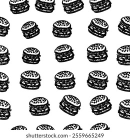 doodle burger pattern background. doodle fast food burger seamless pattern background. seamless pattern of hamburger in doodle style. Seamless Pattern of a Cheese Burger or Hamburger.