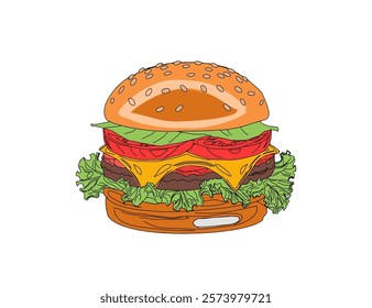 doodle burger pattern background. doodle fast food burger seamless pattern background. seamless pattern of hamburger in doodle style. Seamless Pattern of a Cheese Burger or Hamburger.