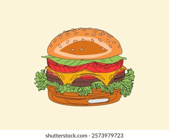 doodle burger pattern background. doodle fast food burger seamless pattern background. seamless pattern of hamburger in doodle style. Seamless Pattern of a Cheese Burger or Hamburger.