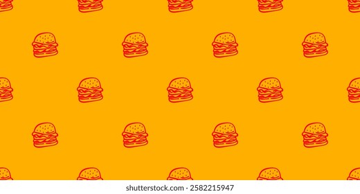 doodle burger pattern background. doodle fast food burger seamless pattern background. seamless pattern of burger in doodle style. Cheese Burger or hamburger pattern.