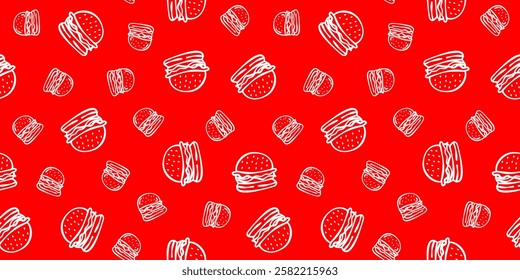 doodle burger pattern background. doodle fast food burger seamless pattern background. seamless pattern of burger in doodle style. Cheese Burger or hamburger pattern.