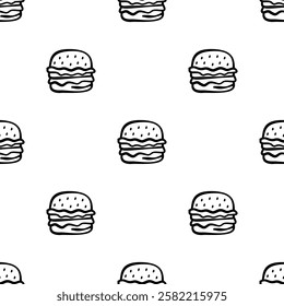 doodle burger pattern background. doodle fast food burger seamless pattern background. seamless pattern of burger in doodle style. Cheese Burger or hamburger pattern.