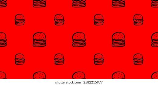 doodle burger pattern background. doodle fast food burger seamless pattern background. seamless pattern of burger in doodle style. Cheese Burger or hamburger pattern.