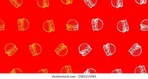 doodle burger pattern background. doodle fast food burger seamless pattern background. seamless pattern of burger in doodle style. Cheese Burger or hamburger pattern.