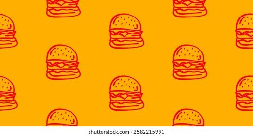 doodle burger pattern background. doodle fast food burger seamless pattern background. seamless pattern of burger in doodle style. Cheese Burger or hamburger pattern.