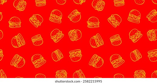 doodle burger pattern background. doodle fast food burger seamless pattern background. seamless pattern of burger in doodle style. Cheese Burger or hamburger pattern.