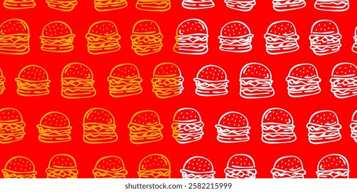 doodle burger pattern background. doodle fast food burger seamless pattern background. seamless pattern of burger in doodle style. Cheese Burger or hamburger pattern.