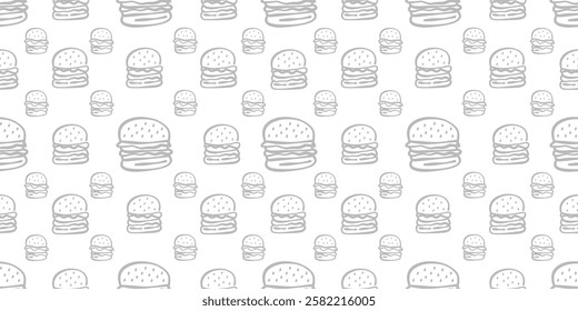 doodle burger pattern background. doodle fast food burger seamless pattern background. seamless pattern of burger in doodle style. Cheese Burger or hamburger pattern.