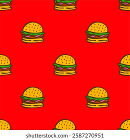 doodle burger pattern background. doodle fast food burger seamless pattern background. Seamless Pattern of a Cheese Burger or Hamburger. hamburger pattern.