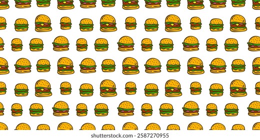 doodle burger pattern background. doodle fast food burger seamless pattern background. Seamless Pattern of a Cheese Burger or Hamburger. hamburger pattern.