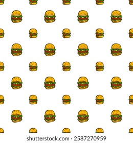 doodle burger pattern background. doodle fast food burger seamless pattern background. Seamless Pattern of a Cheese Burger or Hamburger. hamburger pattern.