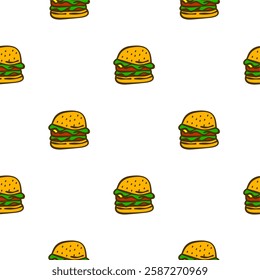 doodle burger pattern background. doodle fast food burger seamless pattern background. Seamless Pattern of a Cheese Burger or Hamburger. hamburger pattern.