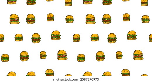 doodle burger pattern background. doodle fast food burger seamless pattern background. Seamless Pattern of a Cheese Burger or Hamburger. hamburger pattern.