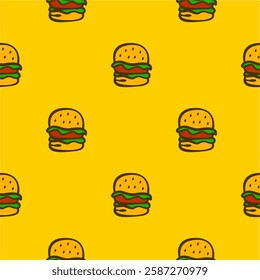 doodle burger pattern background. doodle fast food burger seamless pattern background. Seamless Pattern of a Cheese Burger or Hamburger. hamburger pattern.