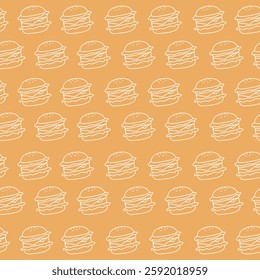 doodle burger pattern background. doodle fast food burger seamless pattern background. seamless pattern of burger in doodle style.