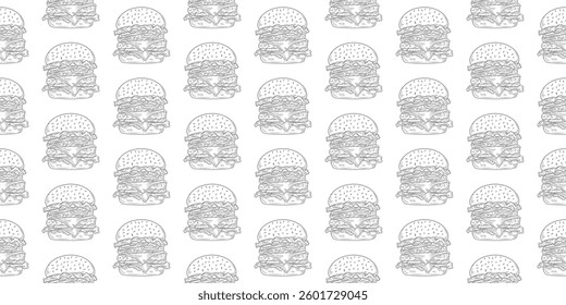doodle burger pattern background. doodle fast food burger seamless pattern background. Cheese Burger or hamburger pattern.