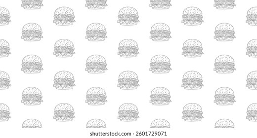 doodle burger pattern background. doodle fast food burger seamless pattern background. Cheese Burger or hamburger pattern.