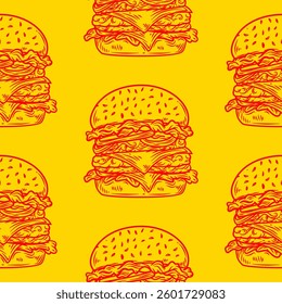 doodle burger pattern background. doodle fast food burger seamless pattern background. Cheese Burger or hamburger pattern.