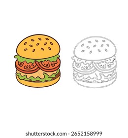 plano de fundo padrão de hambúrguer de doodle. plano de fundo padrão sem emenda de hambúrguer de fast food doodle. padrão sem emenda de hambúrguer em estilo de doodle. Padrão sem emenda de um hambúrguer ou hambúrguer de queijo