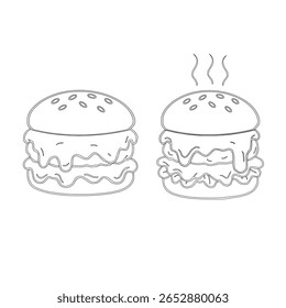 plano de fundo padrão de hambúrguer de doodle. plano de fundo padrão sem emenda de hambúrguer de fast food doodle. padrão sem emenda de hambúrguer em estilo de doodle. Padrão sem emenda de um hambúrguer ou hambúrguer de queijo