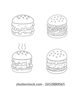 plano de fundo padrão de hambúrguer de doodle. plano de fundo padrão sem emenda de hambúrguer de fast food doodle. padrão sem emenda de hambúrguer em estilo de doodle. Padrão sem emenda de um hambúrguer ou hambúrguer de queijo
