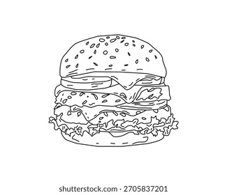 plano de fundo padrão de hambúrguer de doodle. plano de fundo padrão sem emenda de hambúrguer de fast food doodle. padrão sem emenda de hambúrguer em estilo de doodle. Padrão sem emenda de um hambúrguer ou hambúrguer de queijo