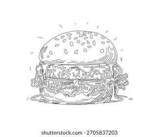 plano de fundo padrão de hambúrguer de doodle. plano de fundo padrão sem emenda de hambúrguer de fast food doodle. padrão sem emenda de hambúrguer em estilo de doodle. Padrão sem emenda de um hambúrguer ou hambúrguer de queijo