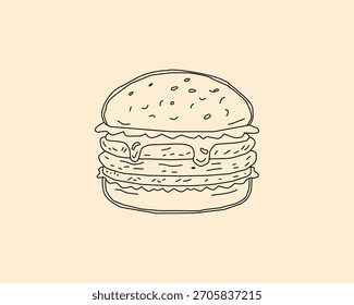 plano de fundo padrão de hambúrguer de doodle. plano de fundo padrão sem emenda de hambúrguer de fast food doodle. padrão sem emenda de hambúrguer em estilo de doodle. Padrão sem emenda de um hambúrguer ou hambúrguer de queijo
