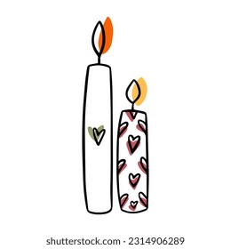 Doodle burning aroma candle isolated on white background. Vector hand drawn illustration in doodle style. Aromatherapy, relaxation design element. Autumn atmosphere