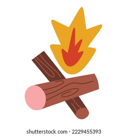 Doodle brennendes Feuer, offenes Feuer mit Holzstämmen, einzelne Vektorgrafik, Vektorsymbol
