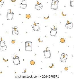Doodle burning candles seamless vector pattern. Christmas pattern