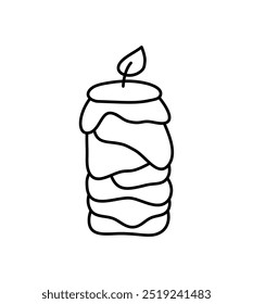 Doodle burning dopamine style outline candle. Hand drawn aesthetics line candlestick decor isolated on white background. Holiday, Valentines Day, Birthday, Christmas, church symbol. Vector festive