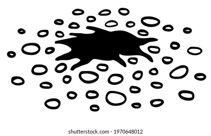 Doodle burrows surrounded by stones. Hole with jagged edges. Entrance to the animal lair. Vector black pit illustration isolated on white background. Forest clipart. 