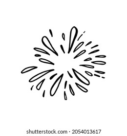 Doodle burst splash in vintage style on white background. Black vector hand drawn sketch illustration. Sun, starburst, sparkle, sunburst set. Line sparkle explosion. Marker handdrawn line. Retro spark