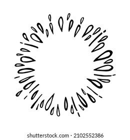 Doodle burst splash in vintage style on white background. Black vector hand drawn sketch illustration. Sun, starburst, sparkle, sunburst set. Line sparkle explosion. Marker handdrawn line. Retro spark