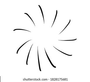 Doodle burst in vintage style on white background. Black vector hand drawn sketch illustration. Sun, starburst, sparkle, sunburst set. Line sparkle explosion. Marker handdrawn line. Retro spark shine