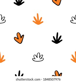 Doodle bush, grass, plant sketch seamless pattern for nursery. Cartoon vector illustration. Cute graphic background. Print for kids. Scandinavian design for little baby room.