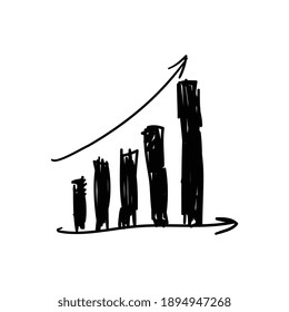 Gráfico de barras de trabajo Doodle con dos flechas ilustraciones vectoriales