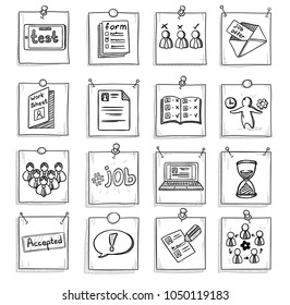 Doodle business career development elements set with human resources management recruitment icons on note papers isolated vector illustration