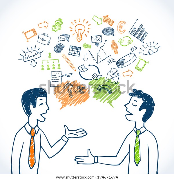 Doodle Business Conversation Sketch Concept Businessmen Stock Vector ...