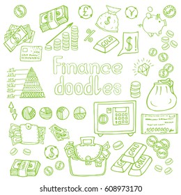 Doodle Business and Finance isolated. Vector illustration 