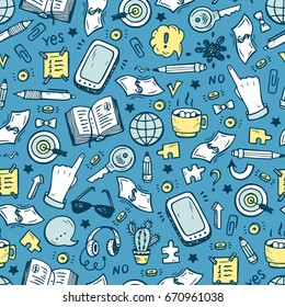 Doodle Business and Finance items Vector Seamless background