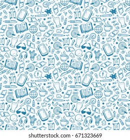 Doodle Business and Finance items Vector Seamless background