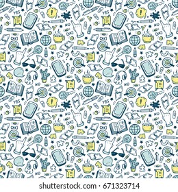 Doodle Business and Finance items Vector Seamless background