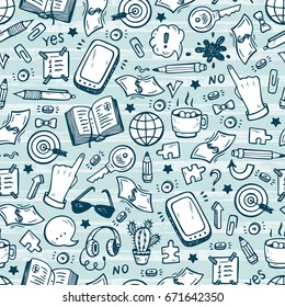 Doodle Business and Finance items Vector Seamless background