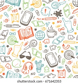 Doodle Business and Finance items Vector Seamless background
