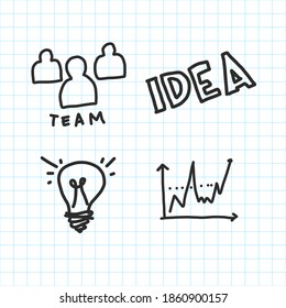 doodle business icon set, vector