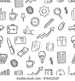 doodle business icons or elements in seamless pattern
