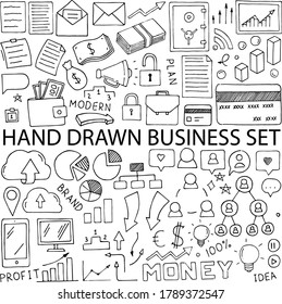 Doodle Business icons and words. Hand drawn vector work.